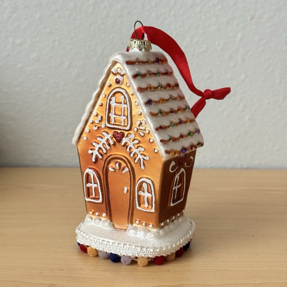 New‎ Demdaco Mercantile Collection Blown Glass Gingerbread House Xmas Ornament
